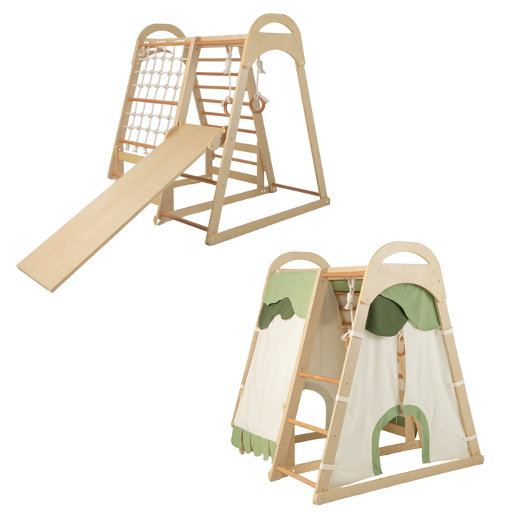 6-in-1 Indoor Jungle Gym Playset – Kids Wooden Climber with Slide & Swing