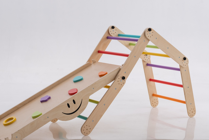 Transformable Pikler Triangle + Reversible Climbing Ramp – 2-in-1 Foldable Climber