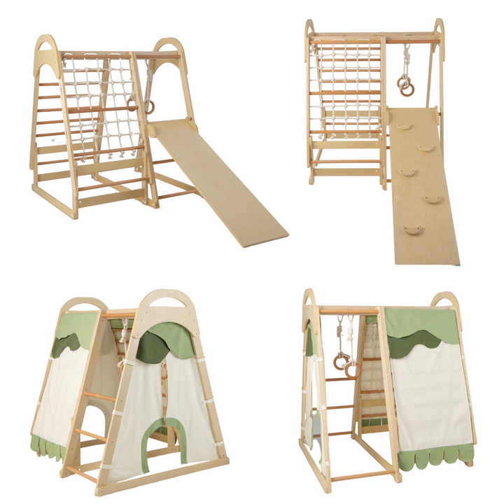 6-in-1 Indoor Jungle Gym Playset – Kids Wooden Climber with Slide & Swing