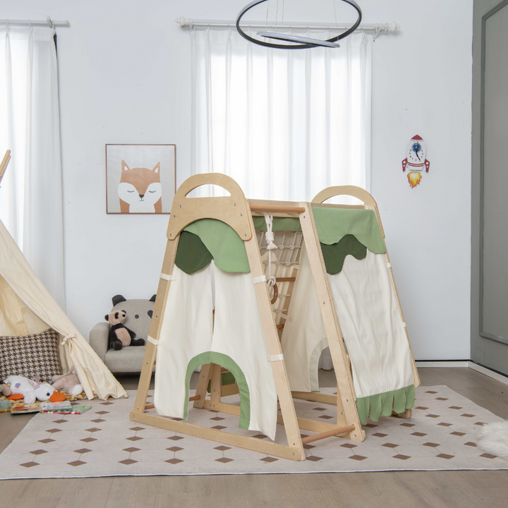 6-in-1 Indoor Jungle Gym Playset – Kids Wooden Climber with Slide & Swing