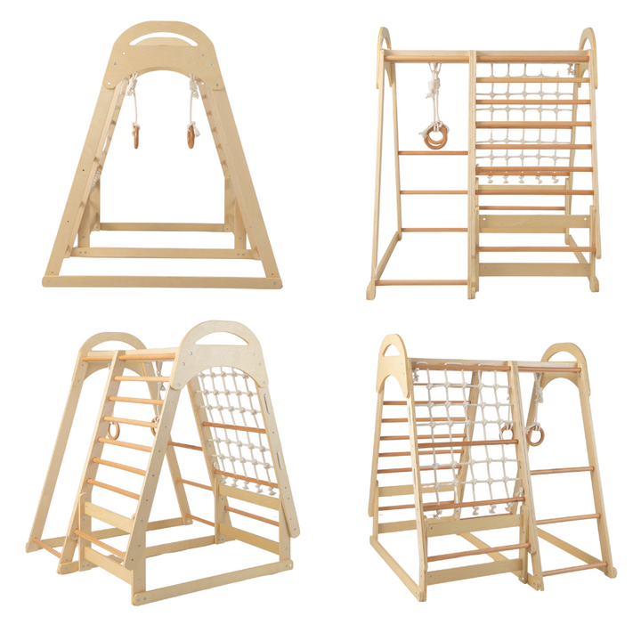 6-in-1 Indoor Jungle Gym Playset – Kids Wooden Climber with Slide & Swing
