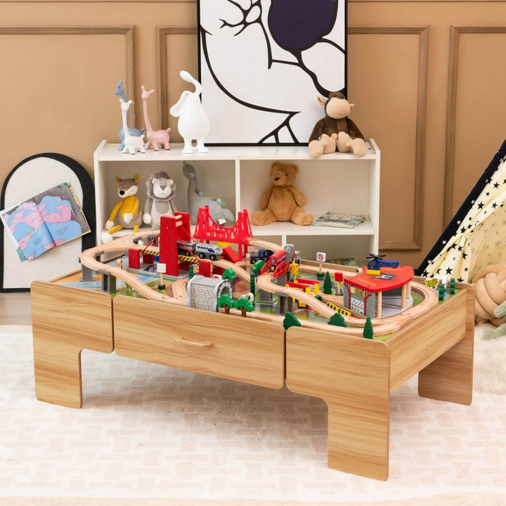 Wooden Table With Train Playset 3 - Battery Operated