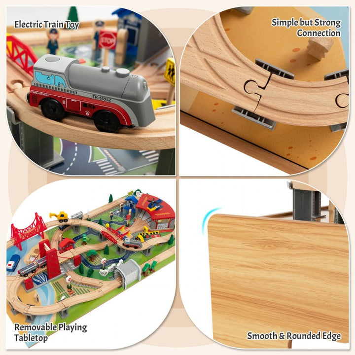 Wooden Table With Train Playset 3 - Battery Operated