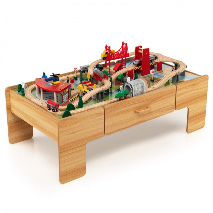 Wooden Table With Train Playset 3 - Battery Operated