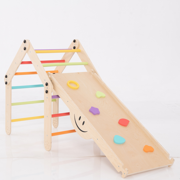 Transformable Pikler Triangle + Reversible Climbing Ramp – 2-in-1 Foldable Climber