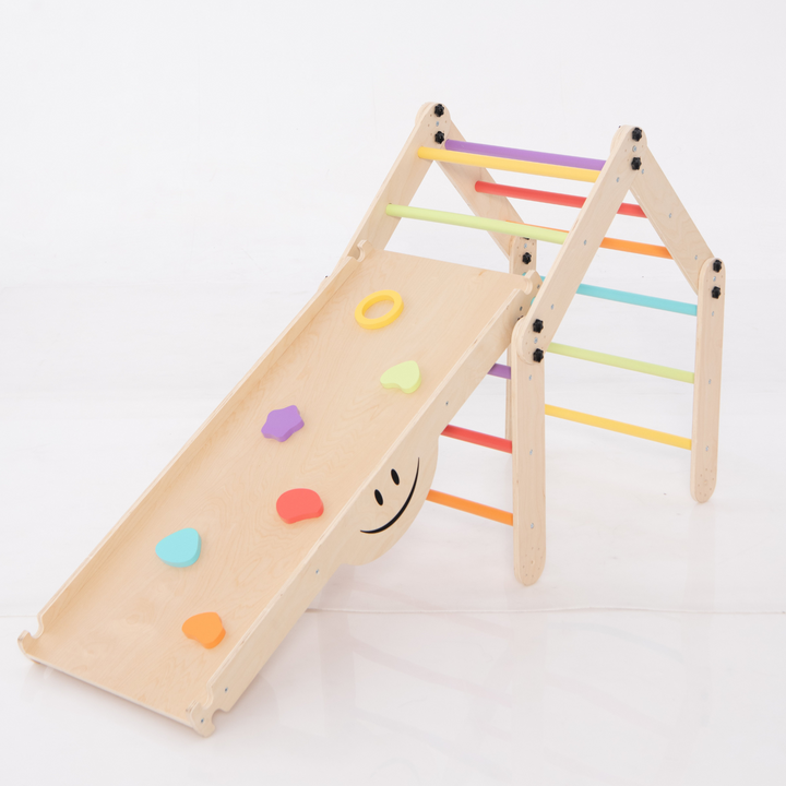 Transformable Pikler Triangle + Reversible Climbing Ramp – 2-in-1 Foldable Climber