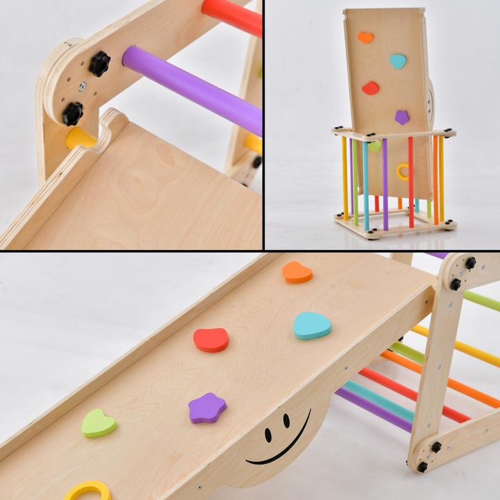 Transformable Pikler Triangle + Reversible Climbing Ramp – 2-in-1 Foldable Climber