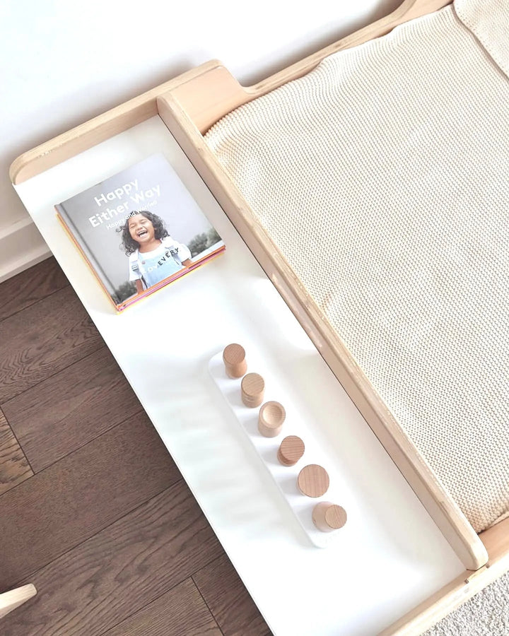 Montessori Floor Bed With Rails & Shelf (Junior) Made In Canada