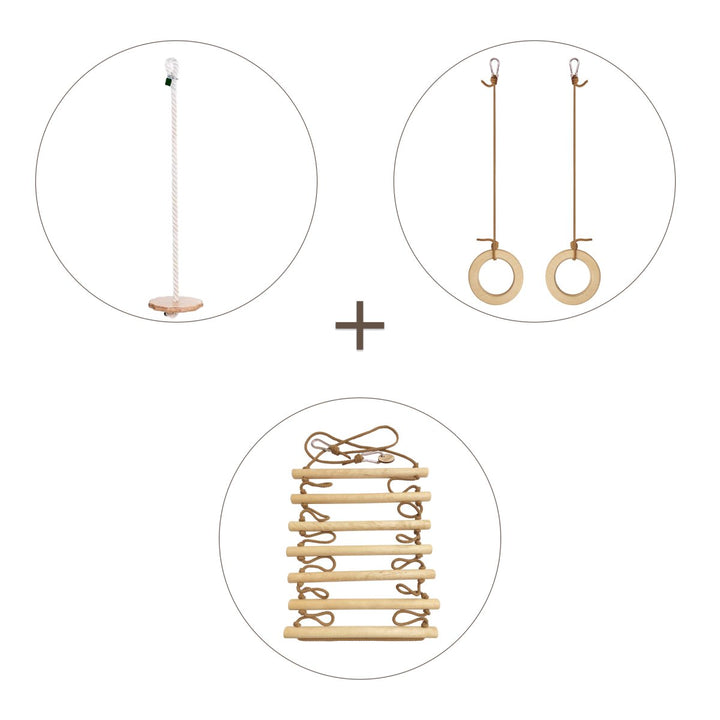 3-in-1 Kids Swing Accessory Set – Rope Ladder, Gymnastic Rings & Disc Swing