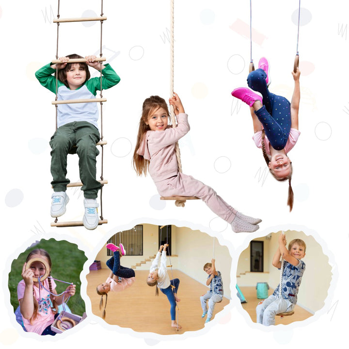 3-in-1 Kids Swing Accessory Set – Rope Ladder, Gymnastic Rings & Disc Swing