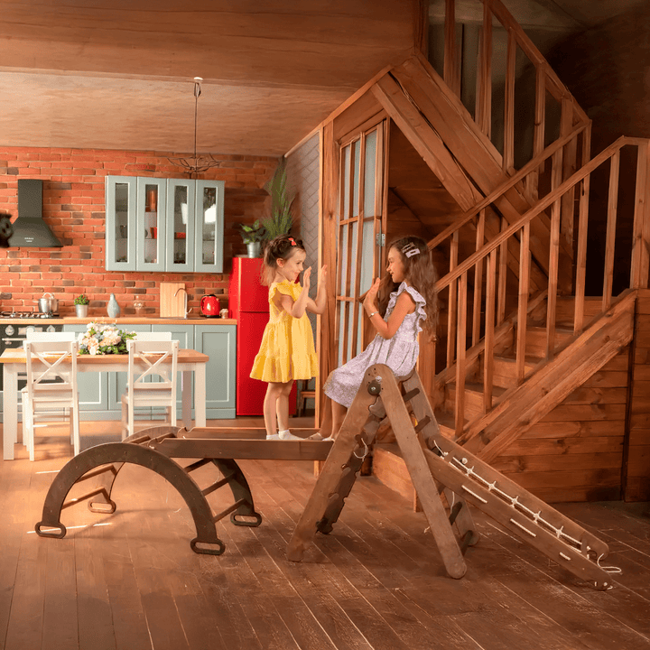 4 In 1 Montessori Climbing Frame Set: Triangle Ladder + Arch/Rocker + Slide/Ramp + Climbing Net