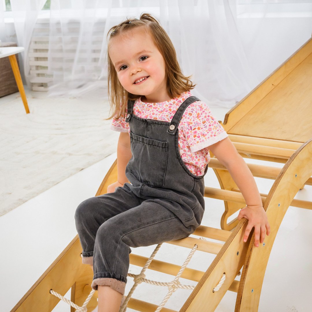 5-in-1 Montessori Wooden Climber Playset – Pikler Triangle, Rocker, Slide, Net & Cushion (Foldable Indoor Gym)