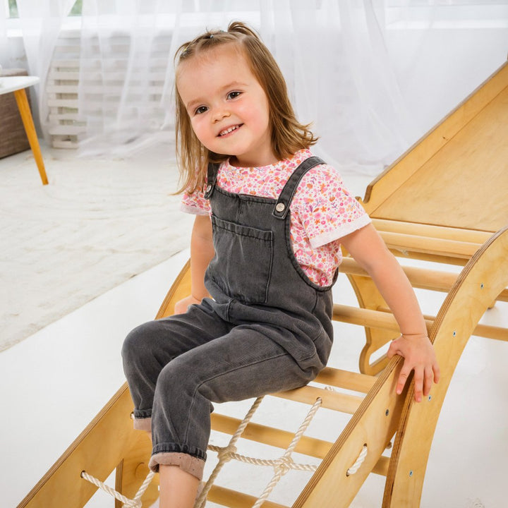 5-in-1 Montessori Wooden Climber Playset – Pikler Triangle, Rocker, Slide, Net & Cushion (Foldable Indoor Gym)