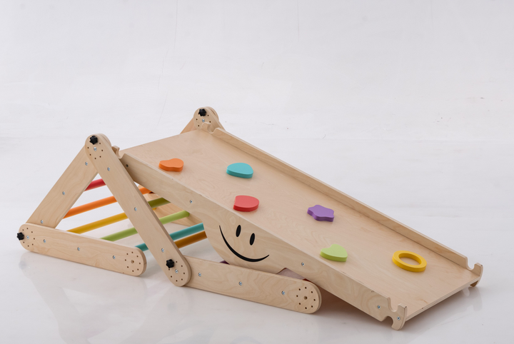 Transformable Pikler Triangle + Reversible Climbing Ramp – 2-in-1 Foldable Climber