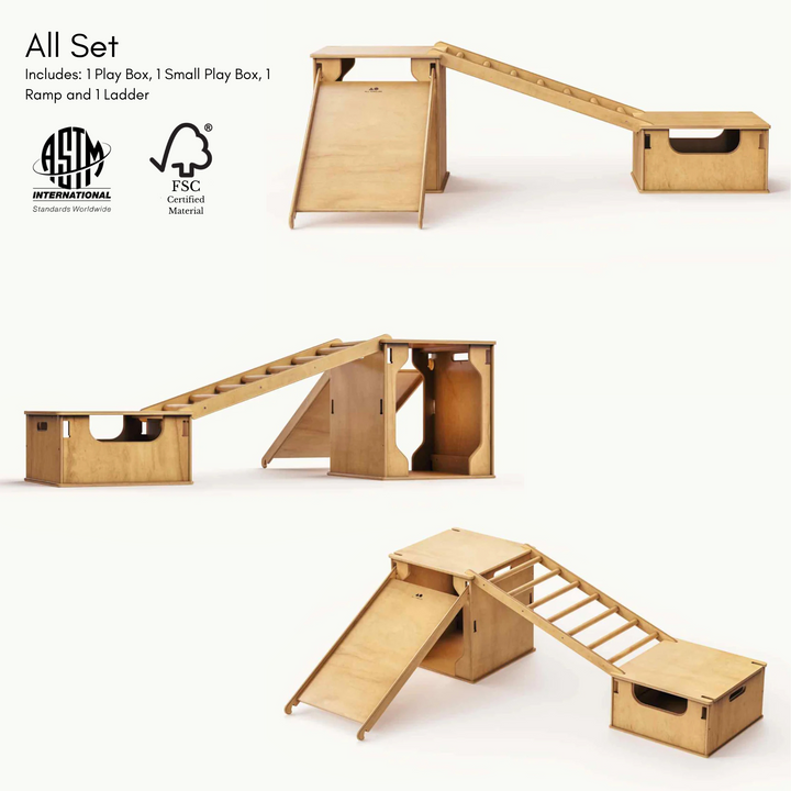 Modular Climbing Cube Playset – Pikler-Style “Play Box” (Slide & Fort) – Made in Canada