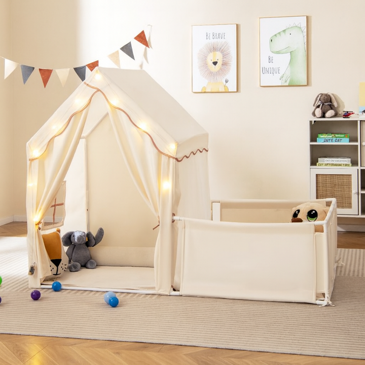 Kids Play Tent with Playpen, Mat & Lights