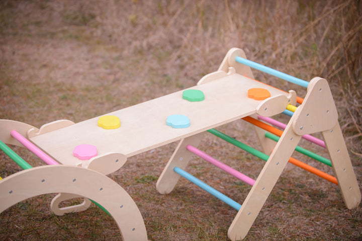 3-in-1 Pikler Climber Set – Triangle, Rocker Arch & Reversible Ramp (Foldable)