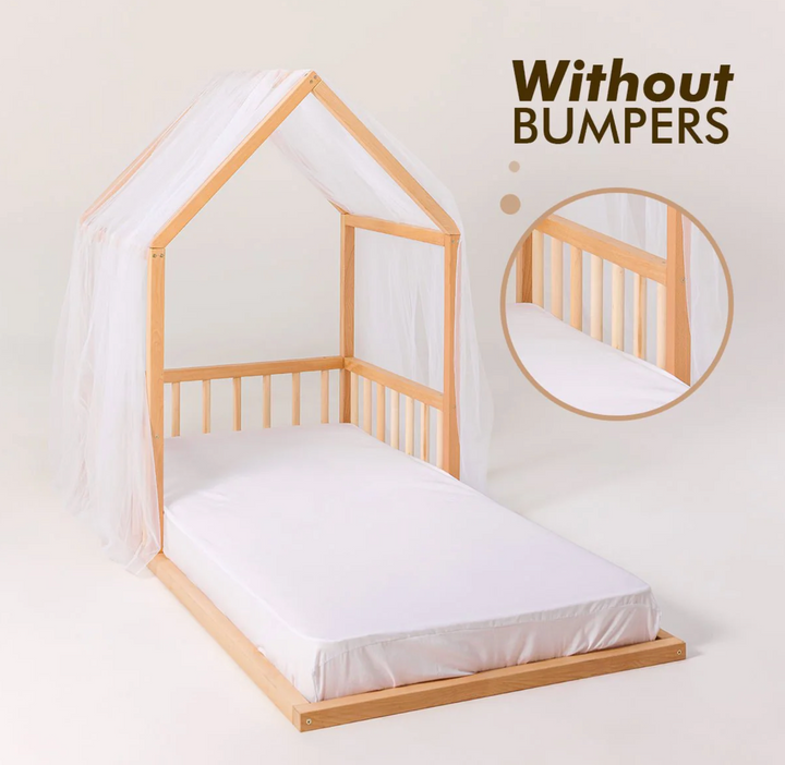 Montessori House Floor Bed With Fence and Roof  - Twin Size