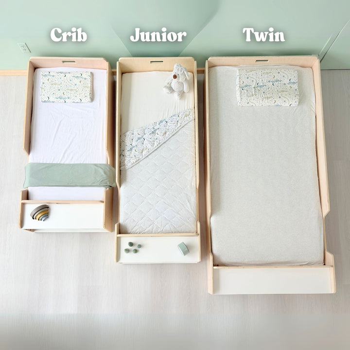 Montessori Floor Bed With Rails & Shelf (Junior) Made In Canada