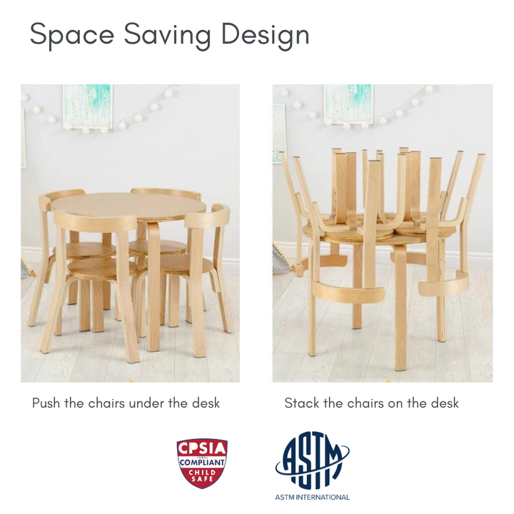 Wooden Desk And Chairs Set For Toddler In Natural Color