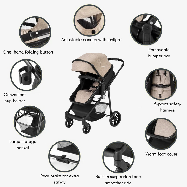 Baby Stroller with Easy One-Hand Fold Design