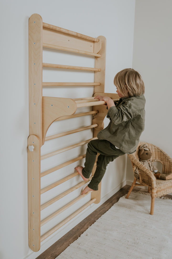 Pikler Triangle & Swedish Ladder Wall Gym – 2-in-1 Kids Climber Set