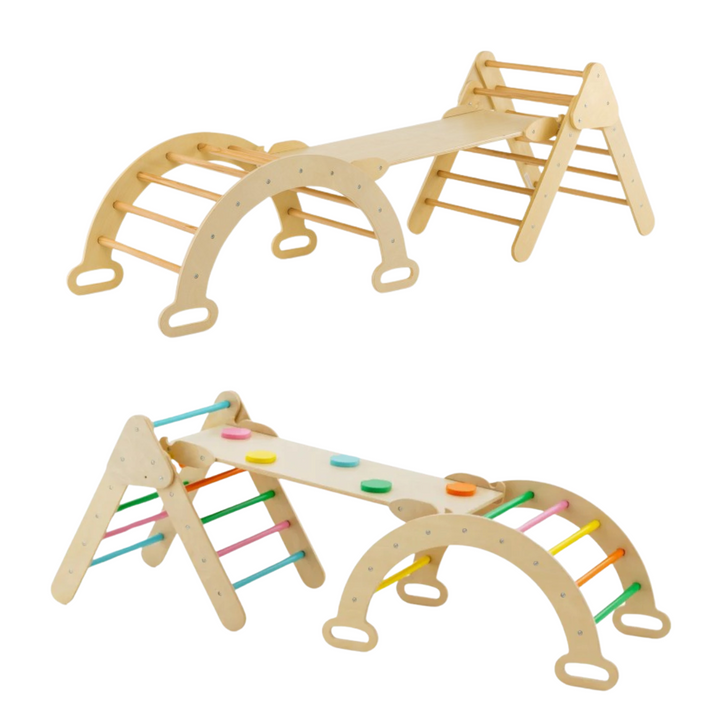 3-in-1 Pikler Climber Set – Triangle, Rocker Arch & Reversible Ramp (Foldable)