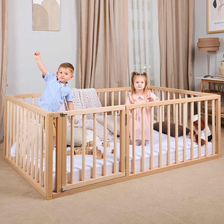 Twin Size Bed Frame for Toddlers with Fence (Twin or Full Size)