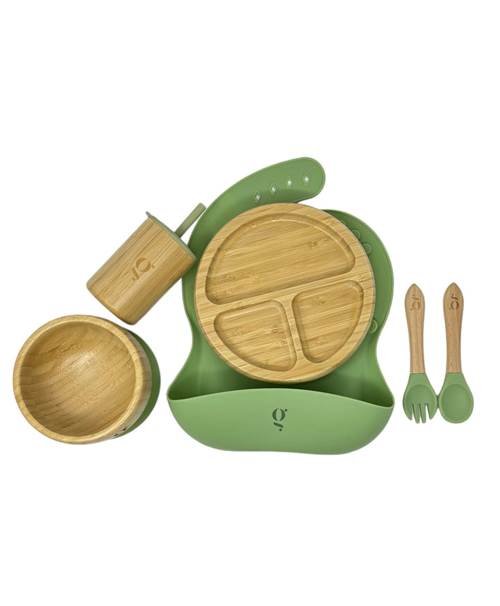 Baby Silicone/Bamboo Dinnerware With Suction - Set of 6 Pieces