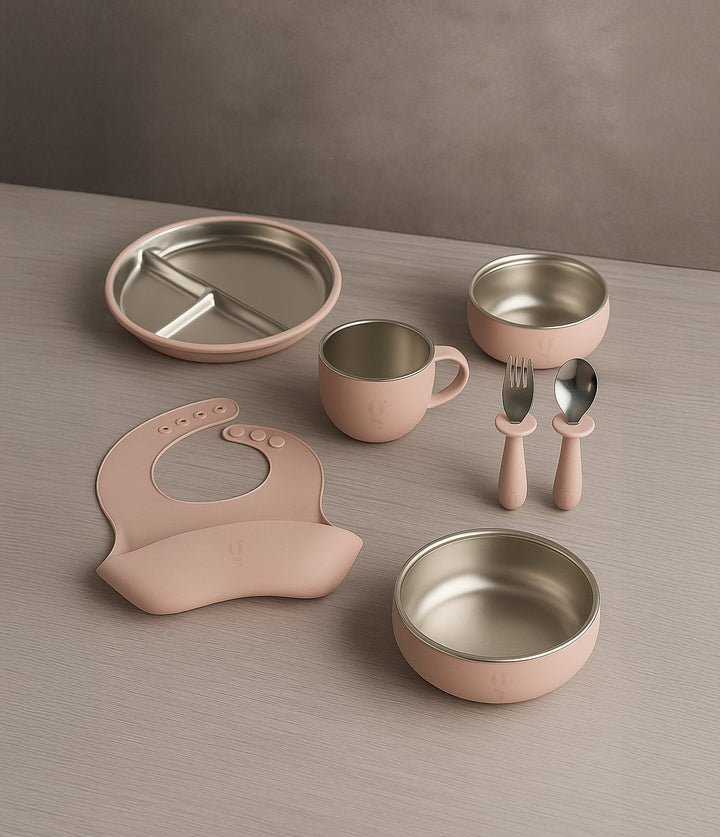 Premium 7-Piece Silicone & Stainless Steel Kids Dinnerware Set
