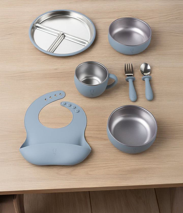 Premium 7-Piece Silicone & Stainless Steel Kids Dinnerware Set