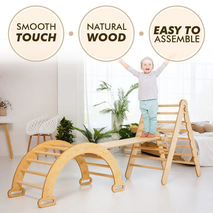 4 In 1 Montessori Climbing Set: Triangle Ladder + Climbing Arch + Slide Board + Cushion