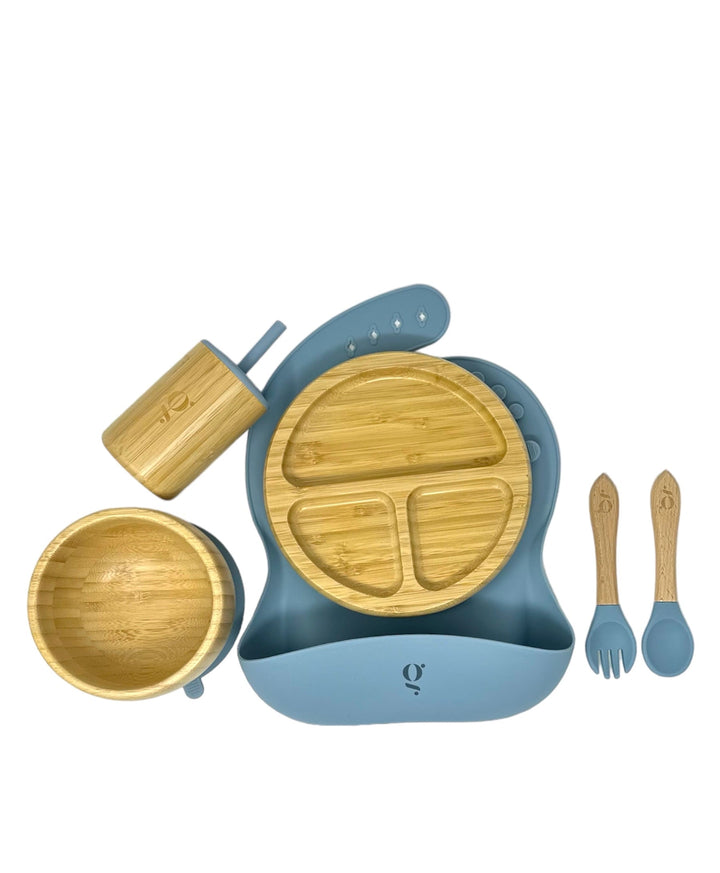 Baby Silicone/Bamboo Dinnerware With Suction - Set of 6 Pieces