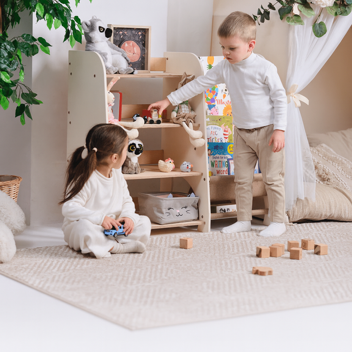 Wooden Montessori Shelves for Toddler 2in1: Bookshelf & Toy Shelving