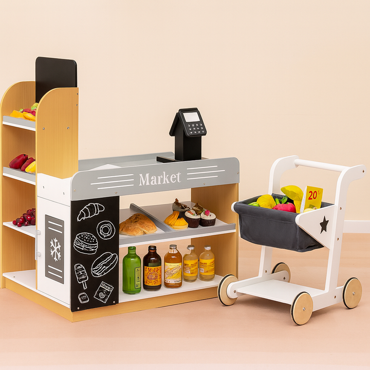 Pretend Play Grocery Store with Shopping Cart