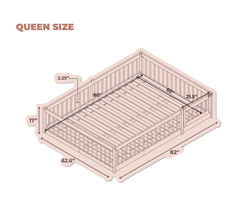 Dream Raft Floor Bed queen size dimensions diagram