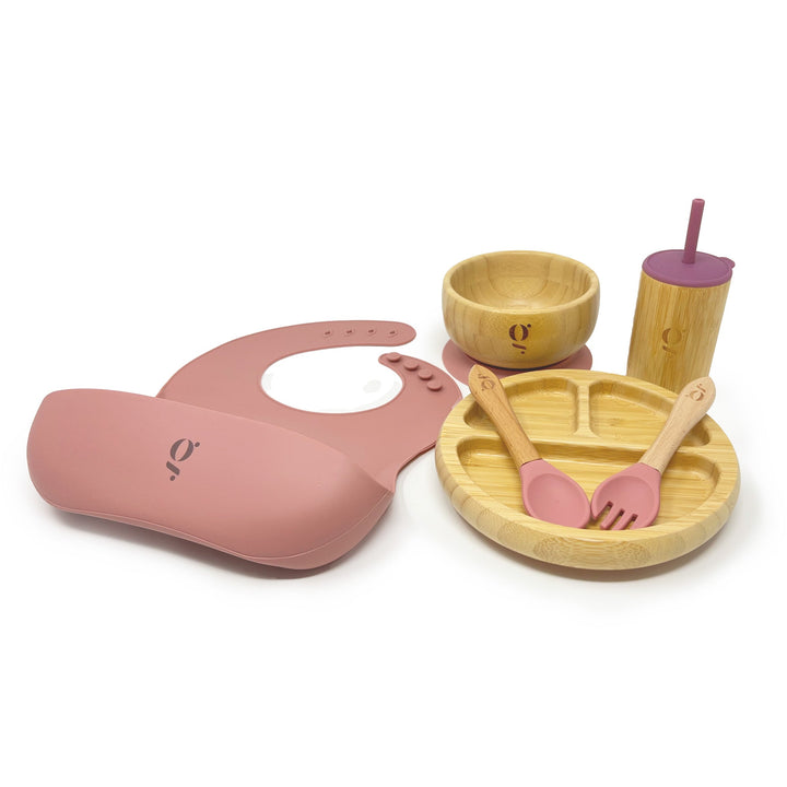 Baby Silicone/Bamboo Dinnerware With Suction - Set of 6 Pieces