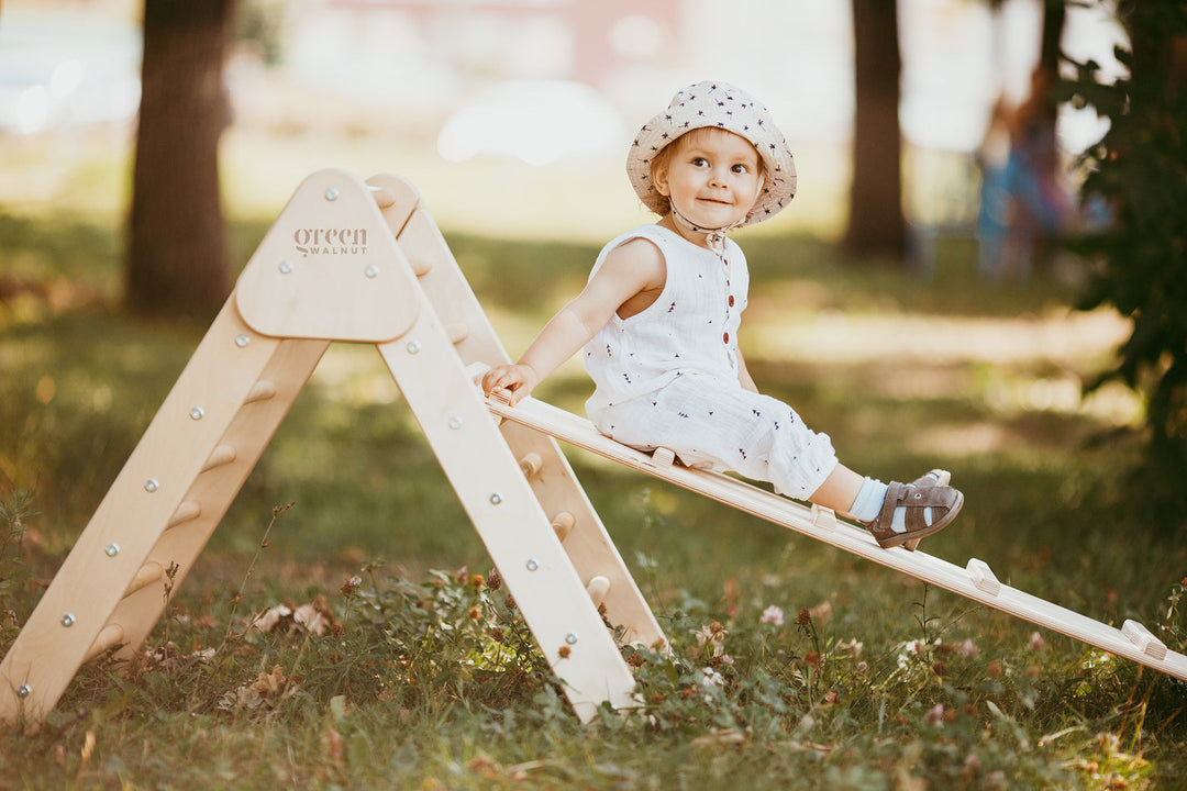 Wooden Pikler Triangle With Reversible Slide/Ramp