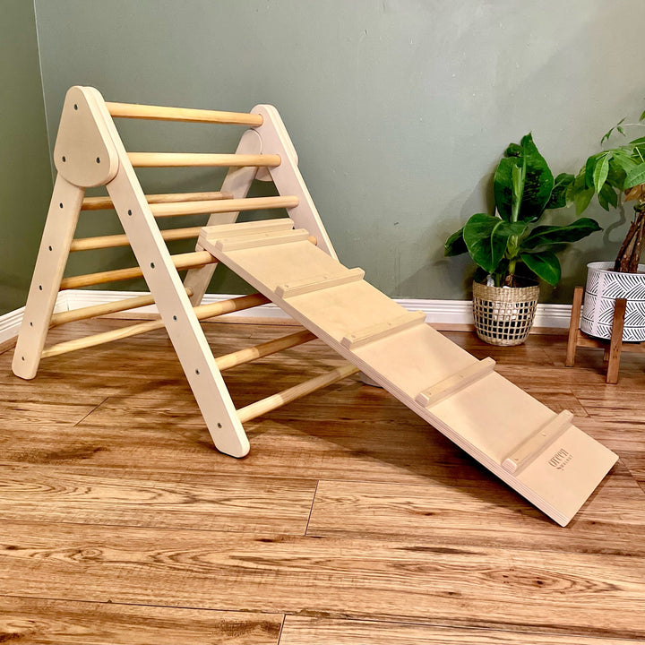 Wooden Pikler Triangle With Reversible Slide/Ramp