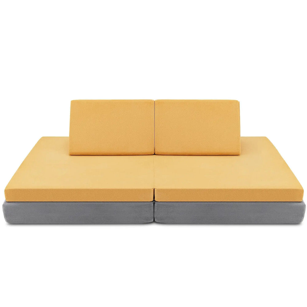 Yellow & Grey Convertible Kids Play Couch