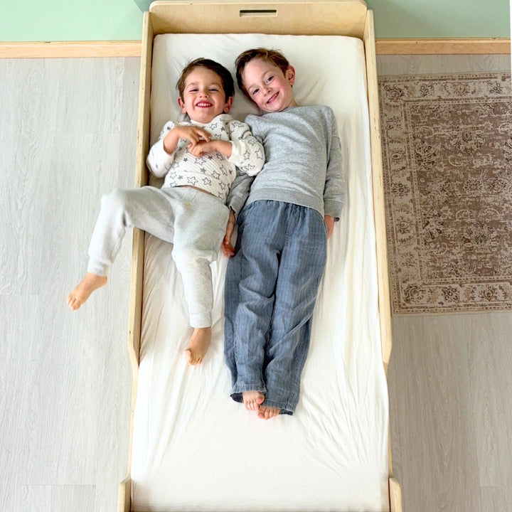 Montessori Floor Bed With Rails & Shelf (Junior) Made In Canada