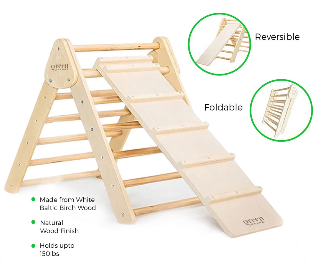 Wooden Pikler Triangle With Reversible Slide/Ramp