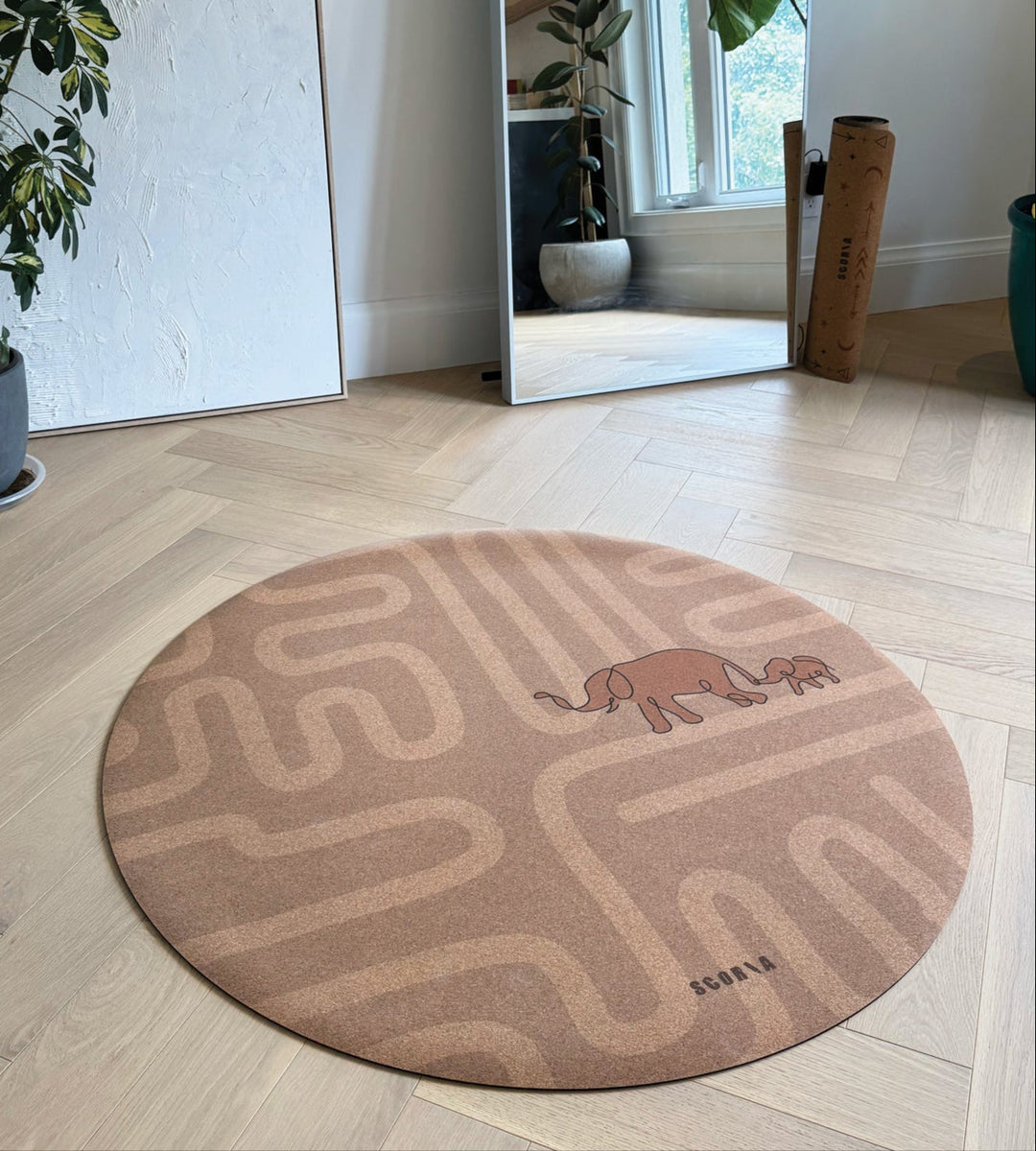 Baby Yoga Cork Mat (47" diameter - Round) - Elephant Walk