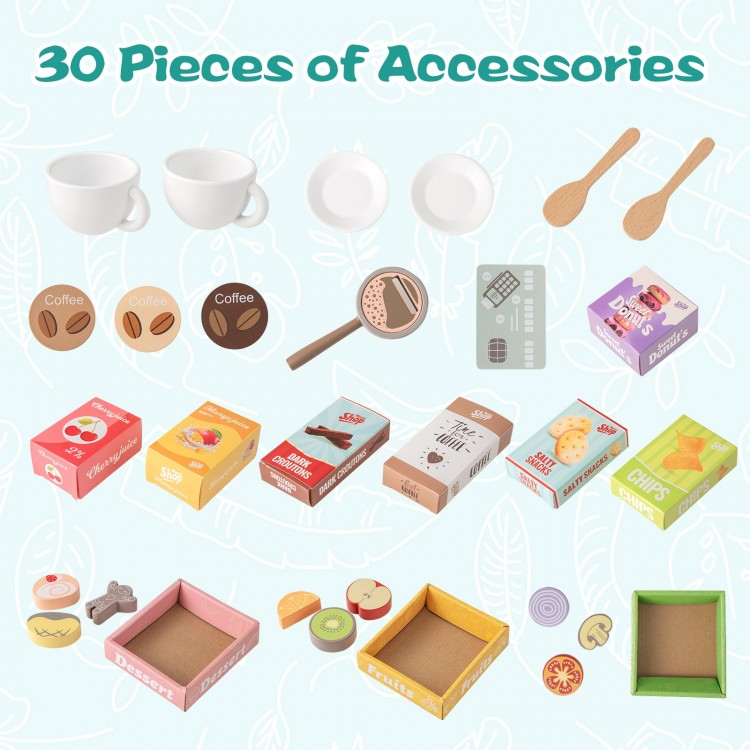 Wooden Kids Grocery Store Playset Pretend Play Supermarket