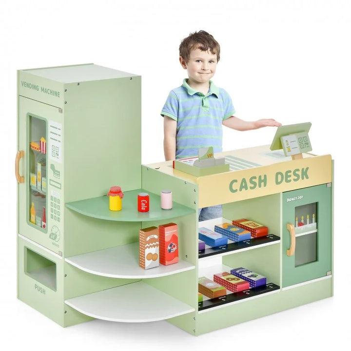 Kids Wooden Supermarket Play Toy Set with Checkout Counter