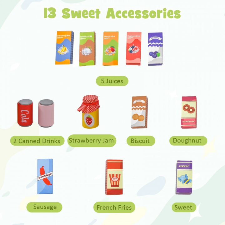 Kids Wooden Supermarket Play Toy Set with Checkout Counter