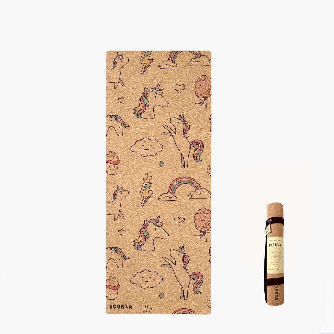 kid Yoga mat with unicorn and rainbow pattern on a white background
