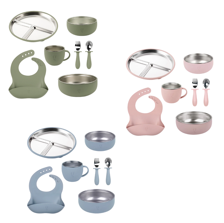Premium 7-Piece Silicone & Stainless Steel Kids Dinnerware Set