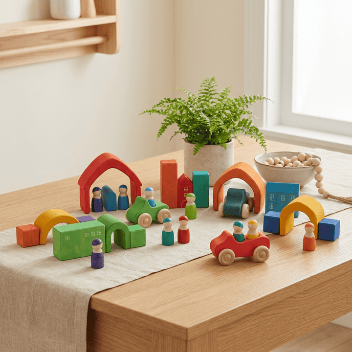 Montessori Wooden Cars and Peg Dolls