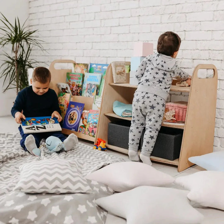 3 In 1 Montessori Shelves Set: Bookdisplay + Toy Shelf + Bricks Sorter